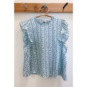 Zara floral ruffle collar blouse, XL